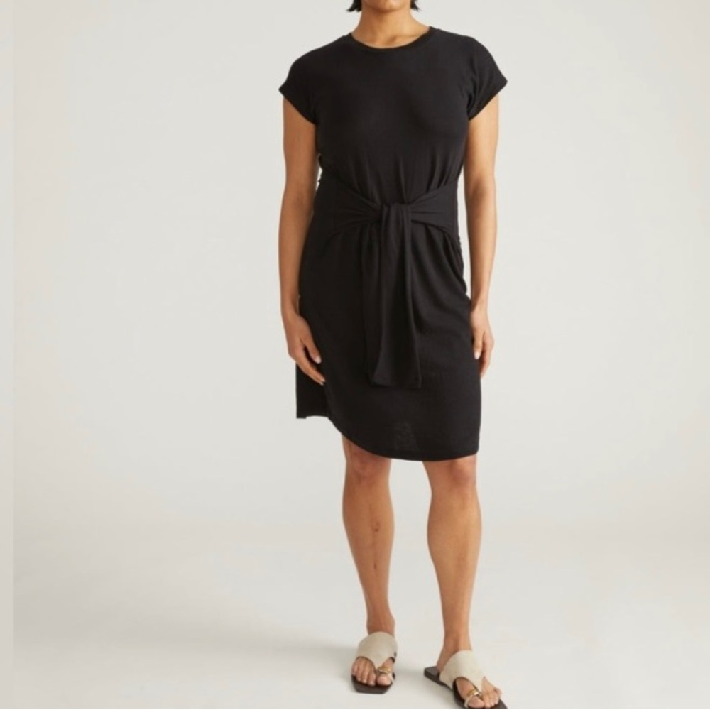 Universal Standard Misa Jersey Tie Dress Medium Black Casual Stretch Short Slv